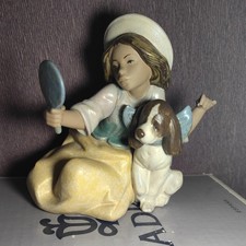 Lladro Gres Who’s The Fairest 2313 Matte Figurine  Girl With Dog  Retired w/Box