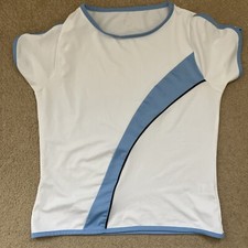 Ladies Tesco Sports T-shirt Top Size 14 Polyester New Short Sleeved White Blue