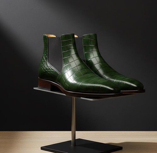 Mens green croc effect leather - croc,
