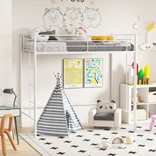 196 x 98 x 184cm Metal Loft Bed Space-saving Loft Bed Frame with 2 Ladders-White