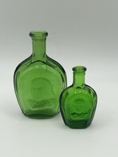 Vintage 2 BENJAMIN FRANKLIN Dark Green Glass Bitters Bottles Made in Taiwan
