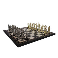 Greek Mythology Poseidon Metal Chess Set | Wooden Chess Board 37CM