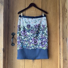 Ted Baker Pencil Skirt Size 14 Butterfly Floral Back Zip Slinky Stretchy