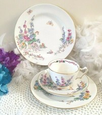 Crown Staffordshire plate with Hollyhock  C1930 English Fine bone china plate