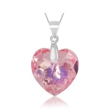 925 Silver Silver Necklace Made With Swarovski  Crystal Heart  PINK