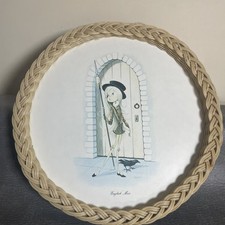 Vintage Circular Melamine Serving Tray Woven Edge. Pre Owned 