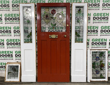 STAINED GLASS FRONT DOOR SIDELIGHTS TOPLIGHT 1930s WOODEN ANTIQUE RECLAIMED WOOD