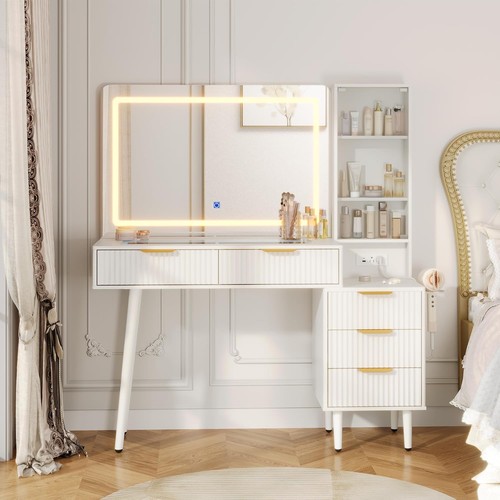 Fluted makeup vanity desk - makeup,