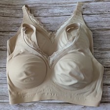 Set of 2 Rhonda Shear Gel Bras – Size Large, Nude – Lace, Wireless & Super Soft