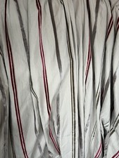 PAIR IVORY RED SILVER STRIPED SILKY THICK CURTAINS WOOL INTERLINED HANDMADE VGC