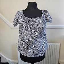 Primark Black and White Geometric Print Off Shoulder 100% Cotton Bardot Top