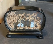 Miniature Cork Carved Chinese Diorama With 2 Pandas, Temple And Bamboo