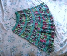 BM Casual Hippy Boho Gypsy Skirt Turquoise Tiered Floral Drawstring Large M