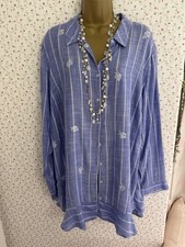 George Ladies Long Length Top Size 20 Beautiful Blue With Embroidery Detail