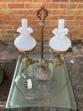 Vintage Brass 2 Arm Table Light Converted Gas to Electric opaline glass shades