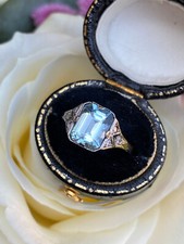 Art Deco Style Aquamarine and Diamond Platinum Ring 0.15ct + 1.80ct