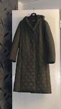Women’s M&S  size 6 Khaki Green Quilted Coat M&S Zipped Pockets/Hood/button 