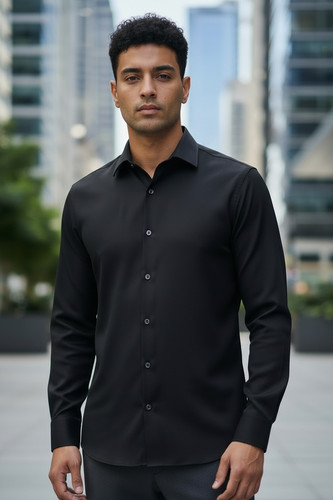 Black formal shirt men - black, men's