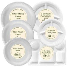 Heavy Duty Disposable White Plastic Plates  Reusable 7" 9" 10" Microwave Safe