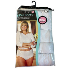 Vintage Kmart Pink K High Cut White Cotton Brief Panties Plus Size 13 New 5 Pair