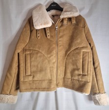 H&M DIVIDED ladies camel faux sheepskin jacket size large (RL10)