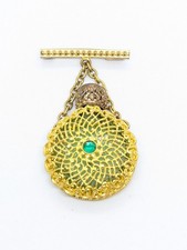 Vintage French Filigree Perfume Bottle Brooch, Green rhinestones - Functional