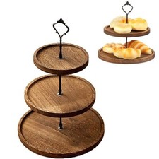 2/3-Layer Elegant Wooden Cake Stand Round Solid Wood Dessert Display Rack