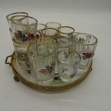 Vintage 1950's Box Set of  VINTAGE CARS WHISKY TOT GLASSES Shot Tumblers & tray