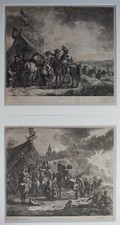 Military encampments PAIR of Engravings by Jan de Visscher after Wouwerman c1670