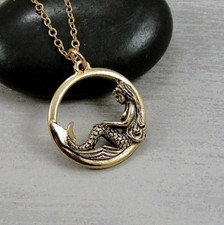 Gold Mermaid Necklace - Mermaid Charm Nautical Ocean Pendant Jewelry NEW