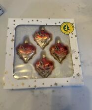 Traditional Product Of Bohemia Glass Tree Decorations Set Of 4 Hearts Brand New
