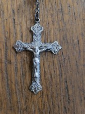 Vintage Silver and Glass Rosary Cross Crucifix Pendant Necklace