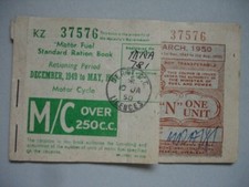 Vintage 1950 Motor Fuel RATION BOOK M/C over 250 cc WW2 Motor Cycle Coupons