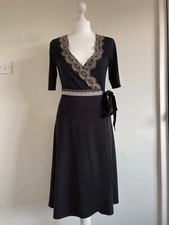 Beautiful Black Jersey Lace Trim Wrap Dress By Avoca Anthology Size 1 - 8/10