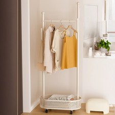 Rolling Metal Coat Stand Corner Garment Rack Clothes Rail Hanging Storage Basket