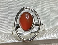 Vintage Danish Design Solid Silver & Natural Carnelian Ring Size N