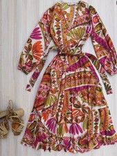 Zara Floral Tribal Midi Boho Cotton Dress Size L Festival Hippy L BNWT