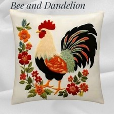 Rooster Cockerel Floral Vibrant  Cushion Cover 45cm X 45cms ~ NOT EMBROIDERED
