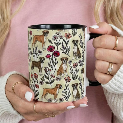 Boxer dog floral - floral, accent