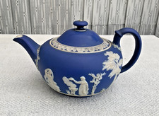 Antique  WEDGWOOD Portland Blue Neo Classical Jasper Ware  Teapot c1910