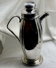 Vintage 1930s Cocktail Shaker Engraved Chrome Plated Cocktail Mixer Large
