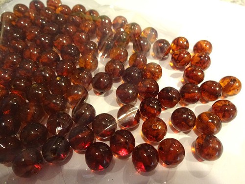 Round cognac amber beads - 10,