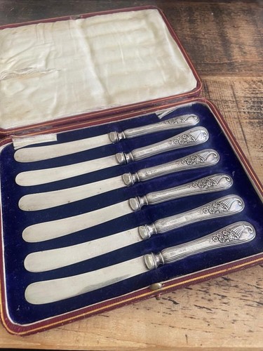 Cased set silver handled - cased,