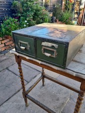 Metal Filing Drawers vintage Middle Century Cabinet Office Storage Green *