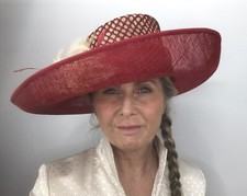 Ladies WINDSMOOR Poppy Red with Natural Trim wide Brimmed Hat (378)