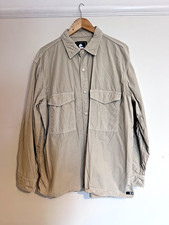 Edwin Big Shirt Mens Large Beige Shacket Snap Up Long Sleeve Overshirt Pockets