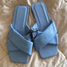 Zara Blue Leather Sandals Size