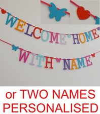 Welcome Home Banner PERSONALISED NAME MULTI colour letters bunting decoration