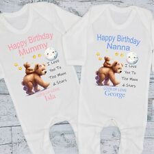Happy Birthday Mummy Auntie Nanny Personalised Baby Bib Vest Grow T-Shirt Moon