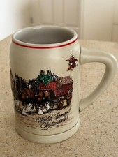 Vintage Budweiser World Famous Clydesdales Horses Wagon Beer Stein Mug 1980s